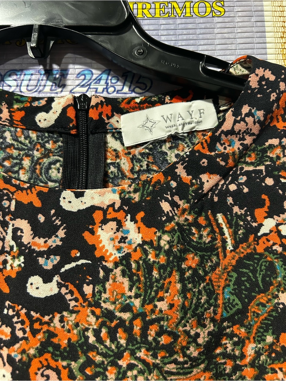 Wayf Paisley Long Sleeve Bell-Sleeve Dress in Black, Orange and White - Picture 4 of 4